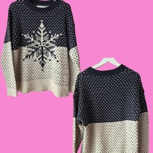 Fat Face Black and Cream Snowflake Sweater